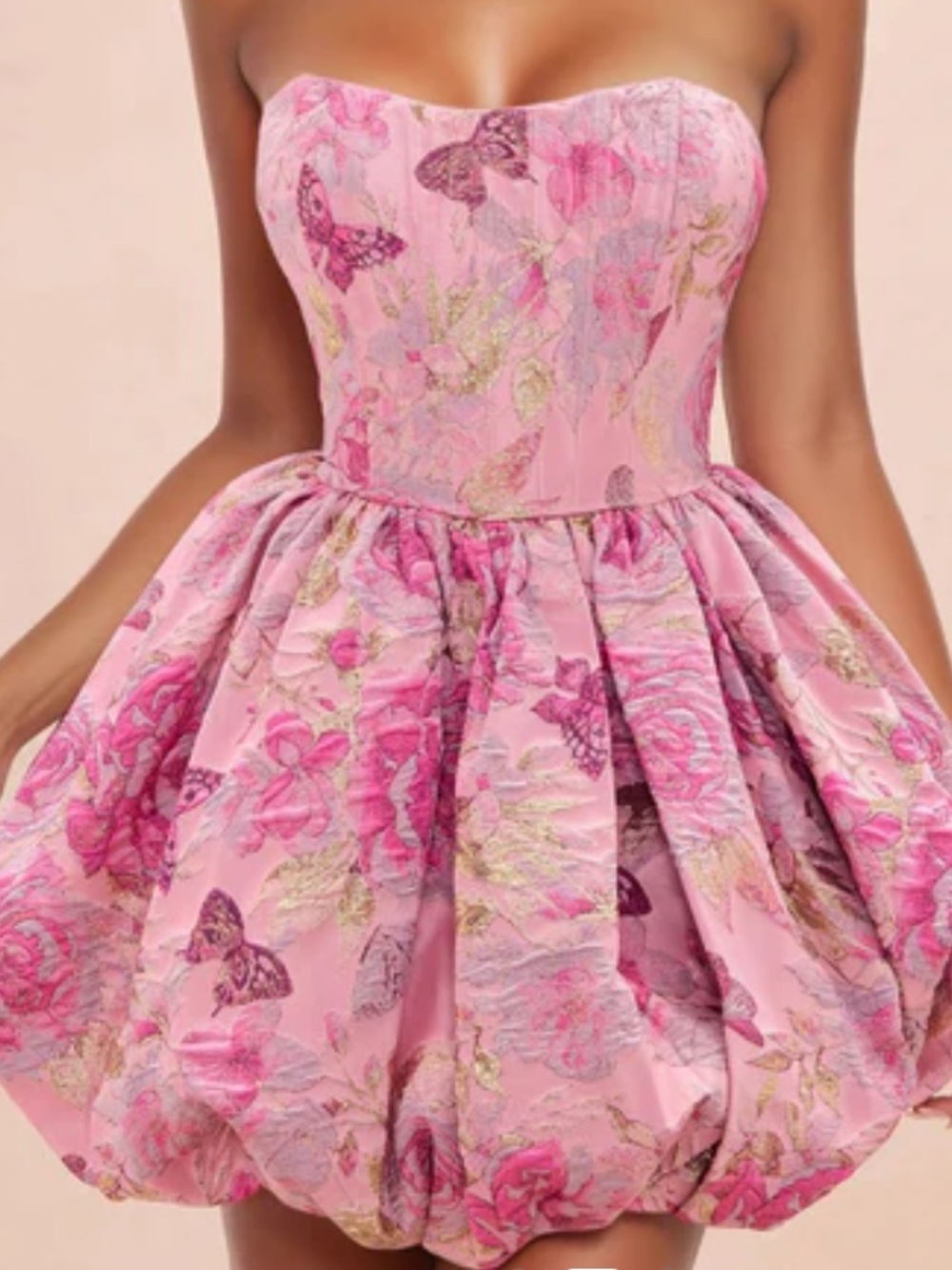 Strapless Pink Butterfly Bubble Mini Dress